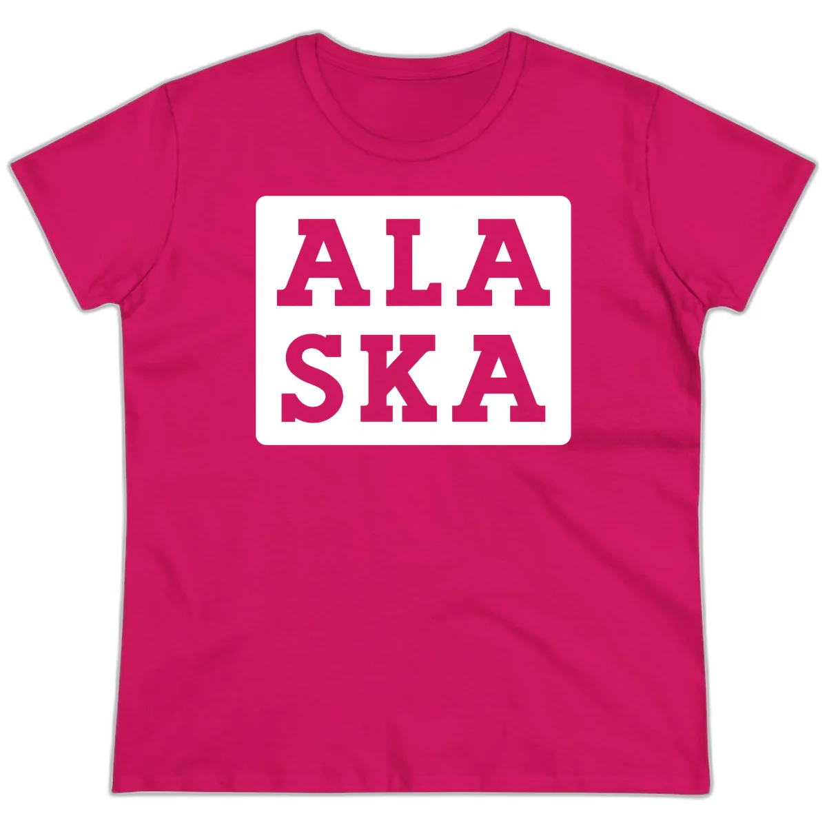 Alaska Cruise Pun Lettering Design Ladies Tee in Heliconia