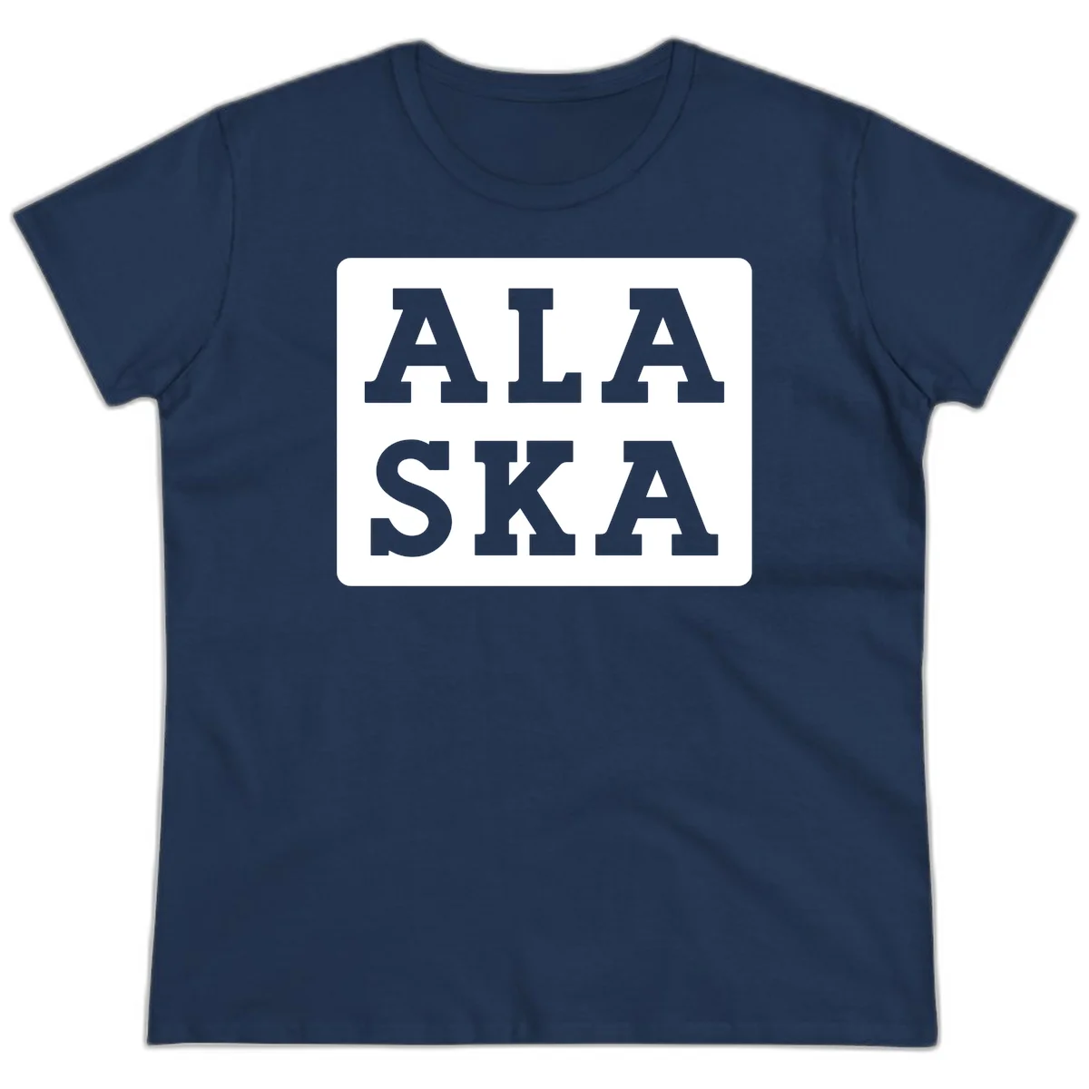 Alaska Cruise Pun Lettering Design Ladies Tee in Navy
