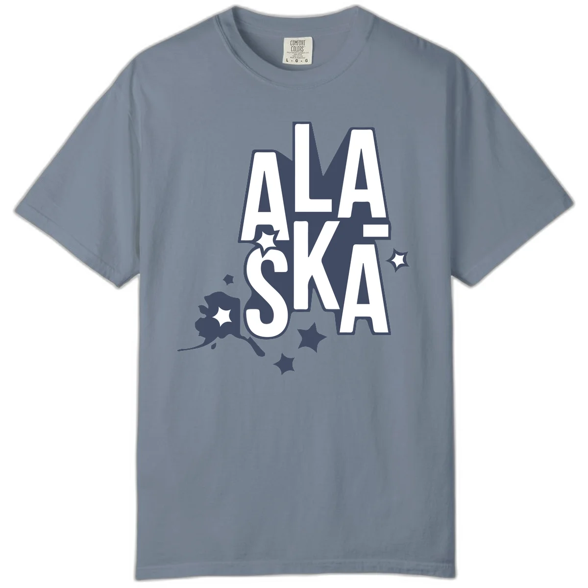 Alaska Bound Adventure Typography Comfort Color in Blue Jean