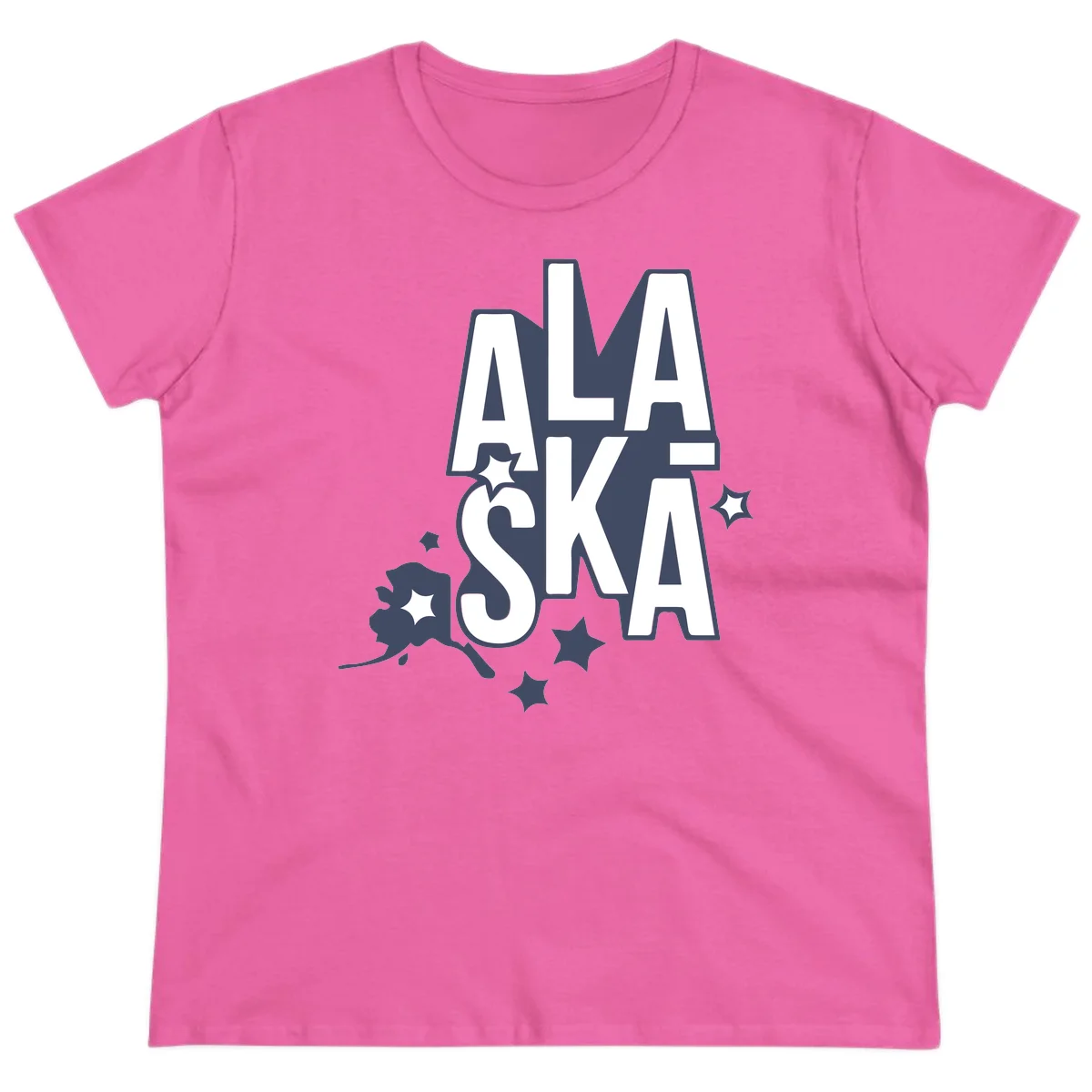 Alaska Bound Adventure Typography Ladies Tee in Azalea
