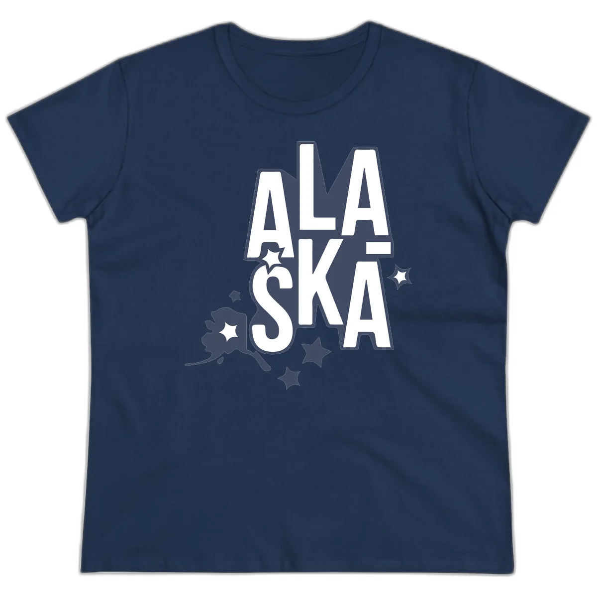 Alaska Bound Adventure Typography Ladies Tee in Navy