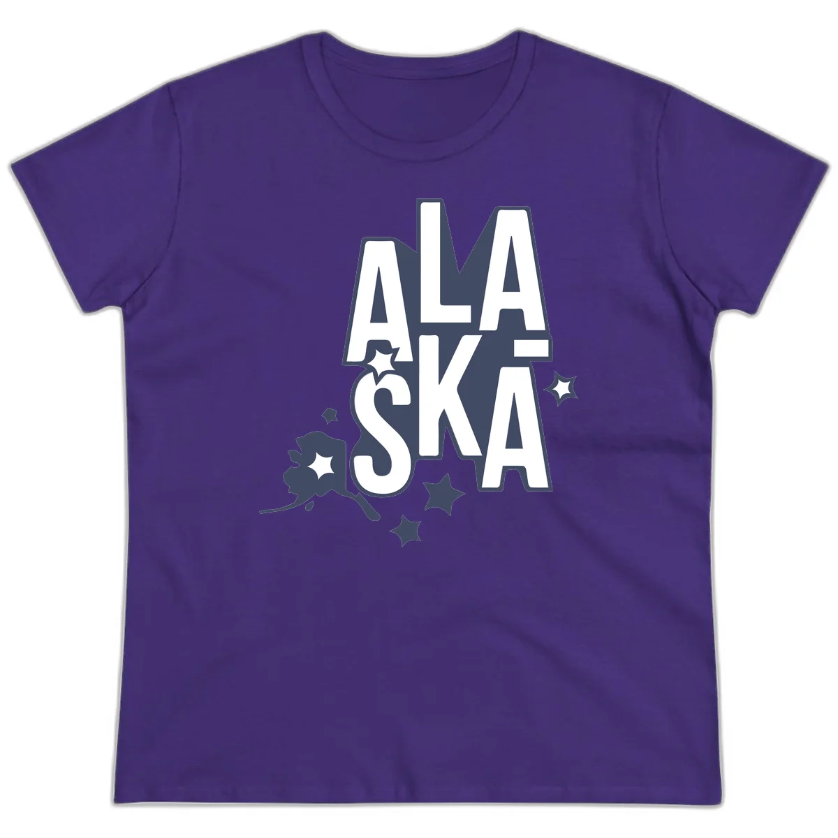 Alaska Bound Adventure Typography Ladies Tee in Purple