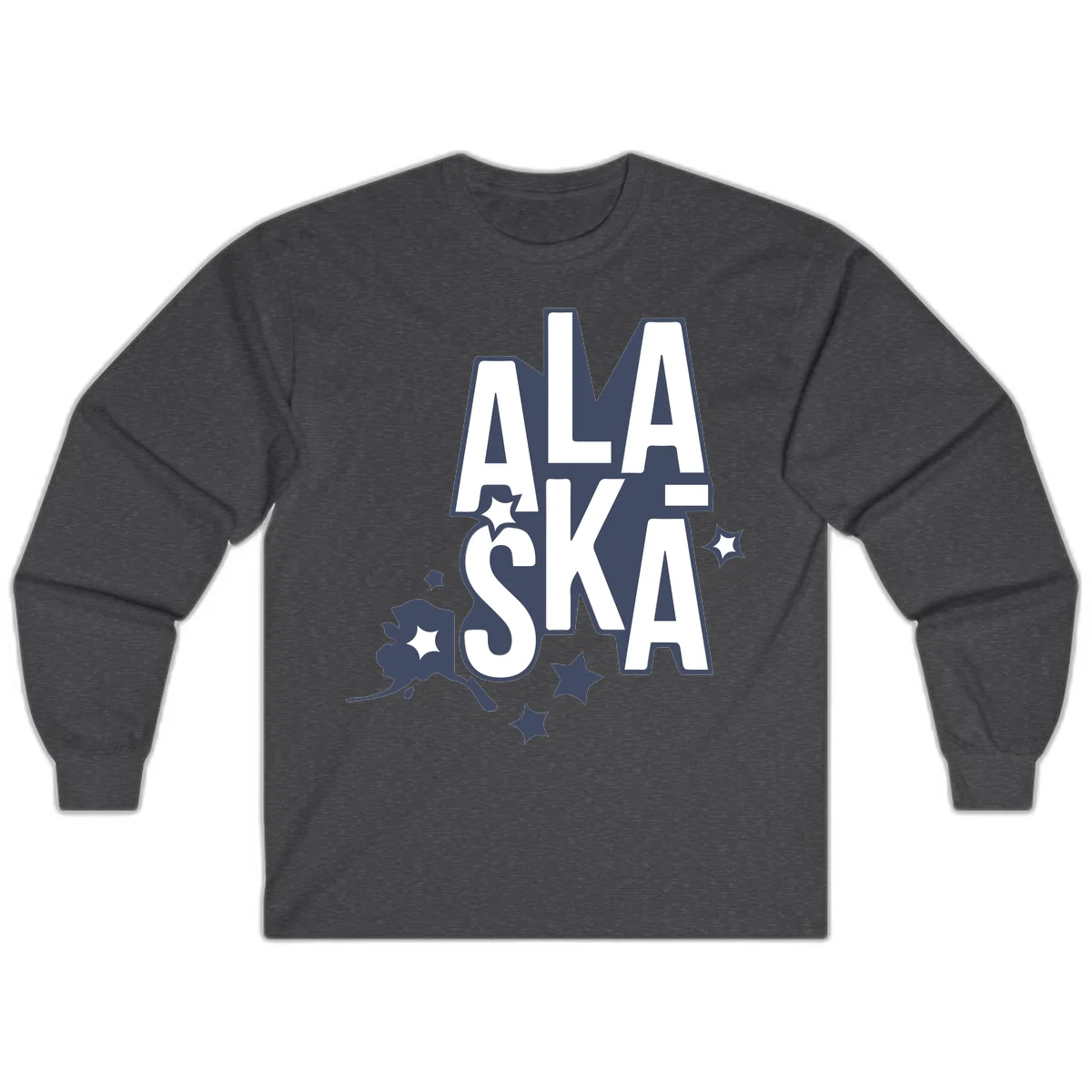 Alaska Bound Adventure Typography Long Sleeve in Dark Heather