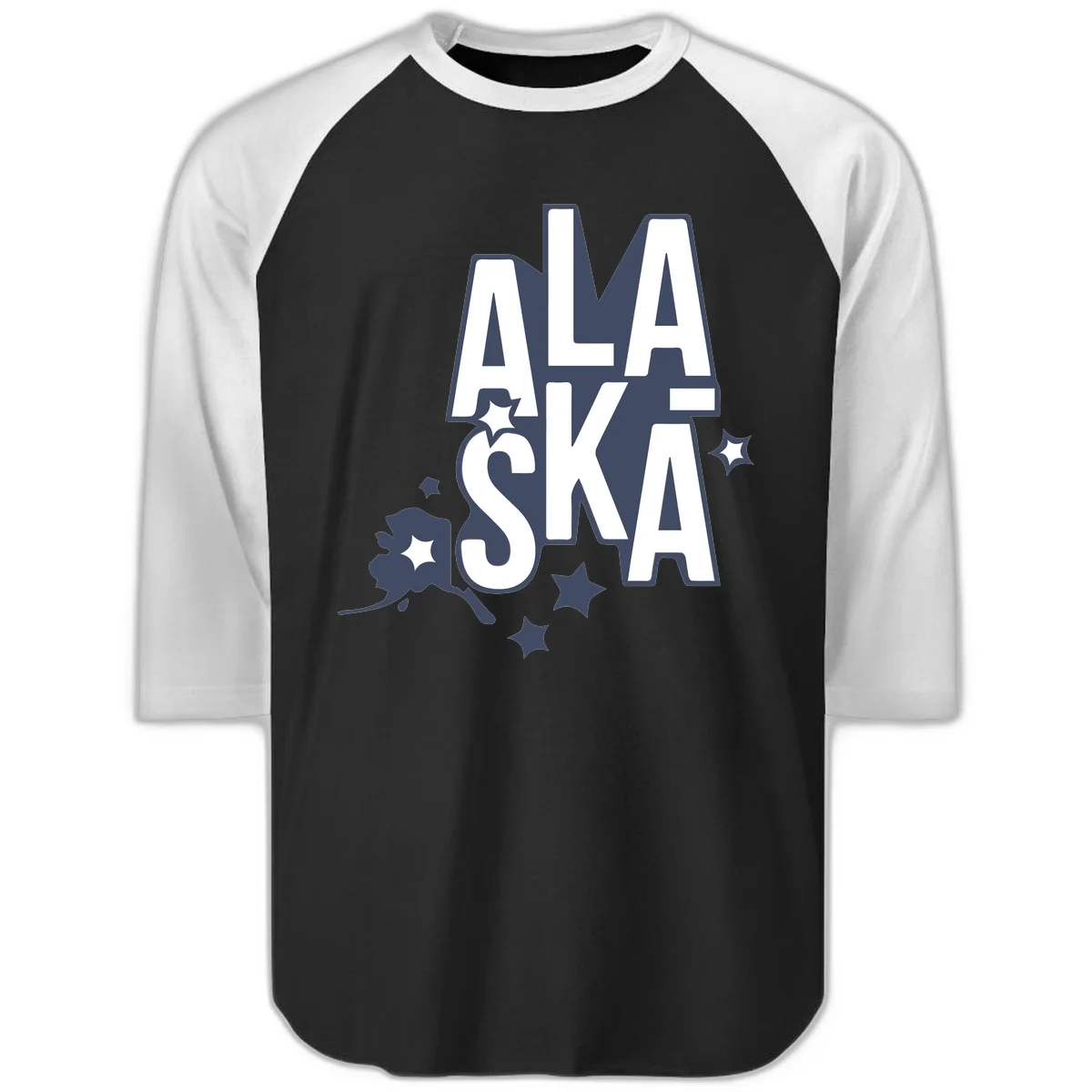 Alaska Bound Adventure Typography Raglan 3/4 in Black White