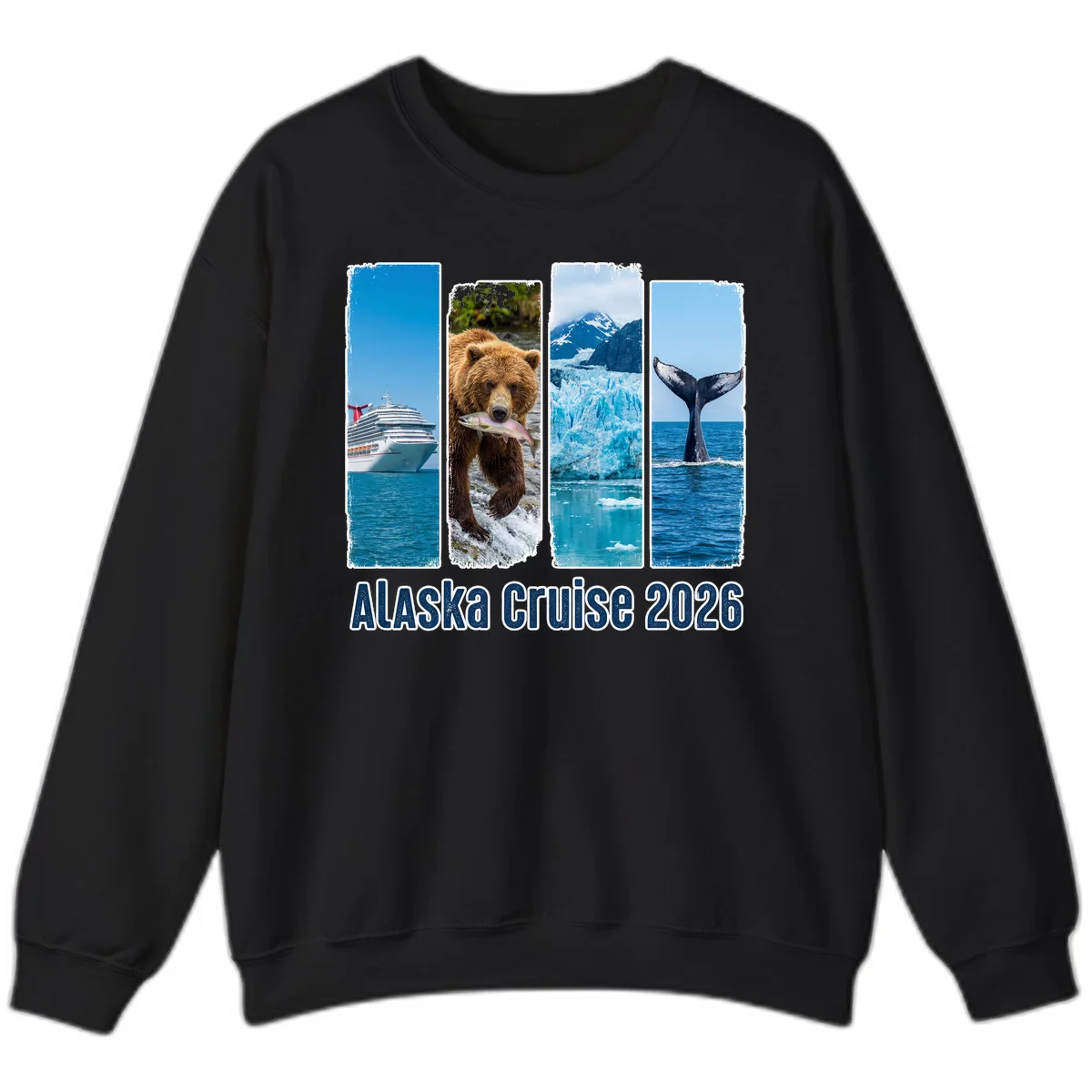 Alaska Cruise 2026 Adventure Panels Crewneck Sweatshirt in Black