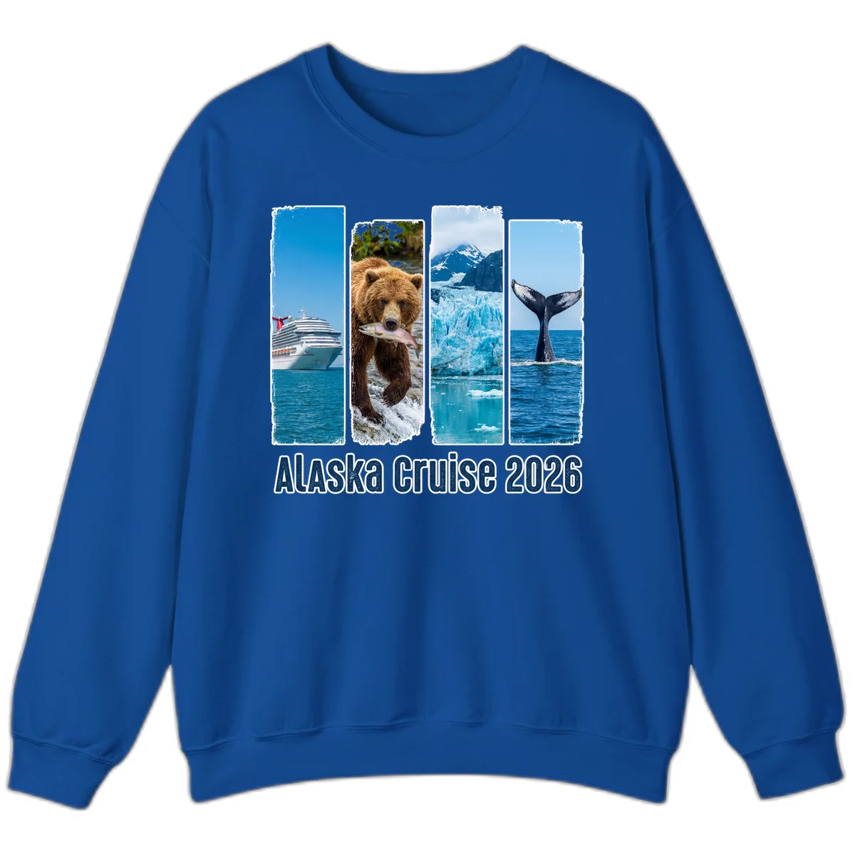 Alaska Cruise 2026 Adventure Panels Crewneck Sweatshirt in Royal