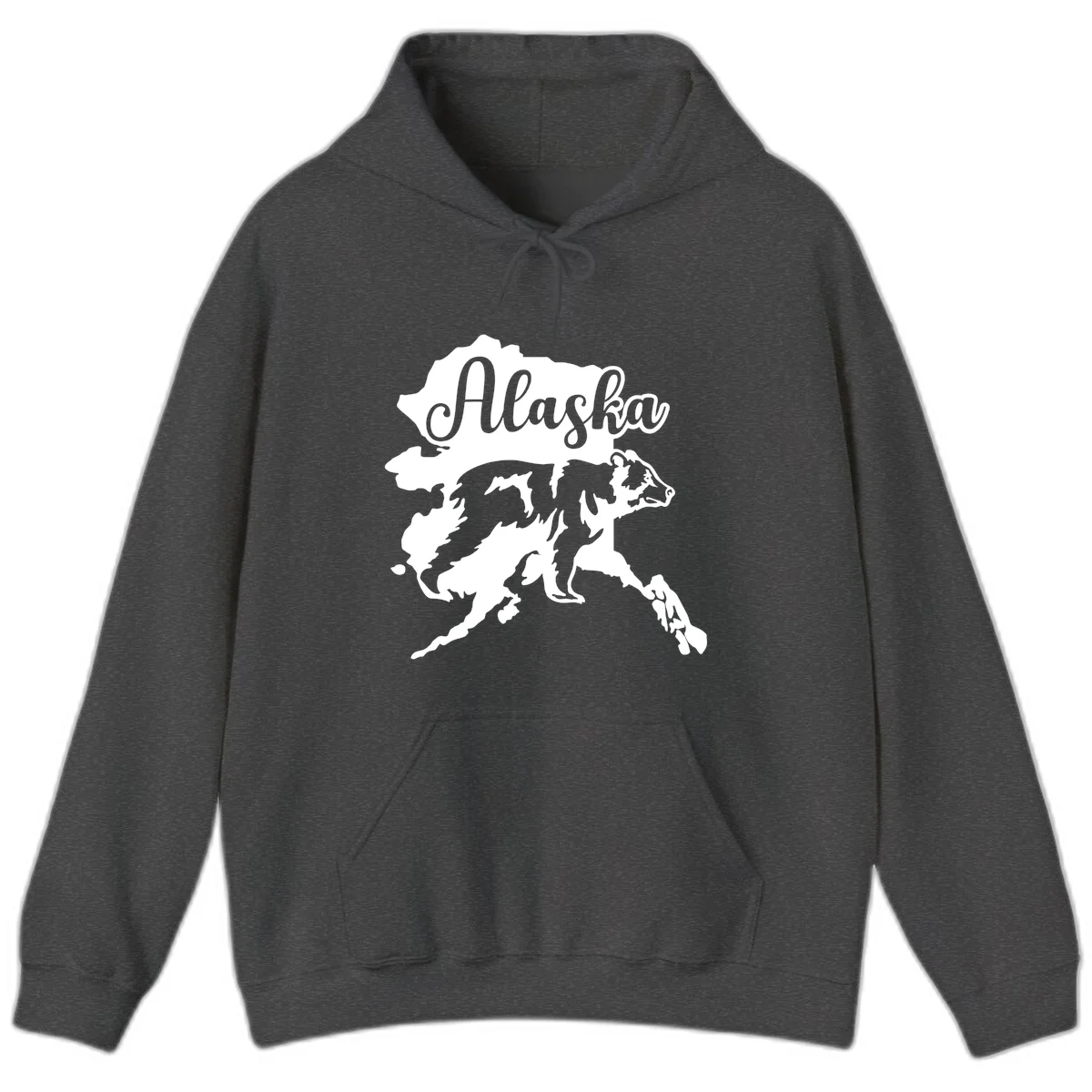 Alaska Bear Map Design Hoodie in Dark Heather
