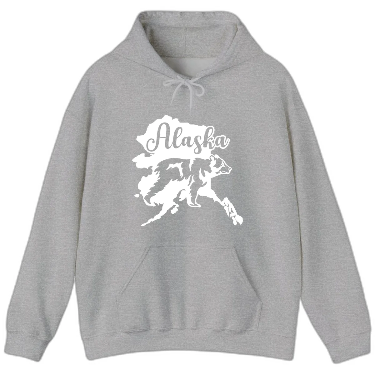 Alaska Bear Map Design Hoodie in Sport Grey