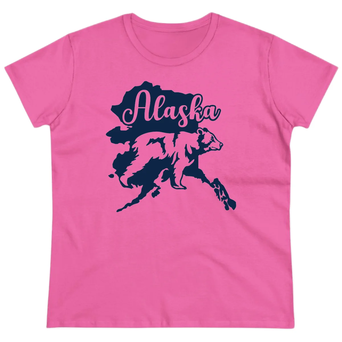 Alaska Bear Map Design Ladies Tee in Azalea