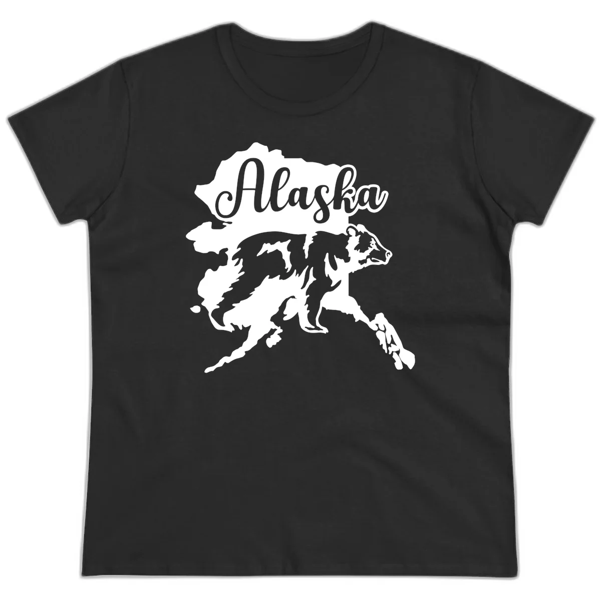 Alaska Bear Map Design Ladies Tee in Black