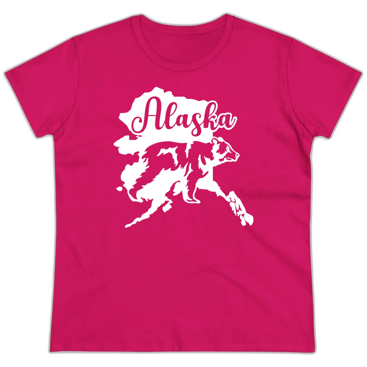 Alaska Bear Map Design Ladies Tee in Heliconia