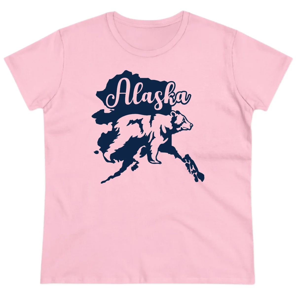 Alaska Bear Map Design Ladies Tee in Light Pink