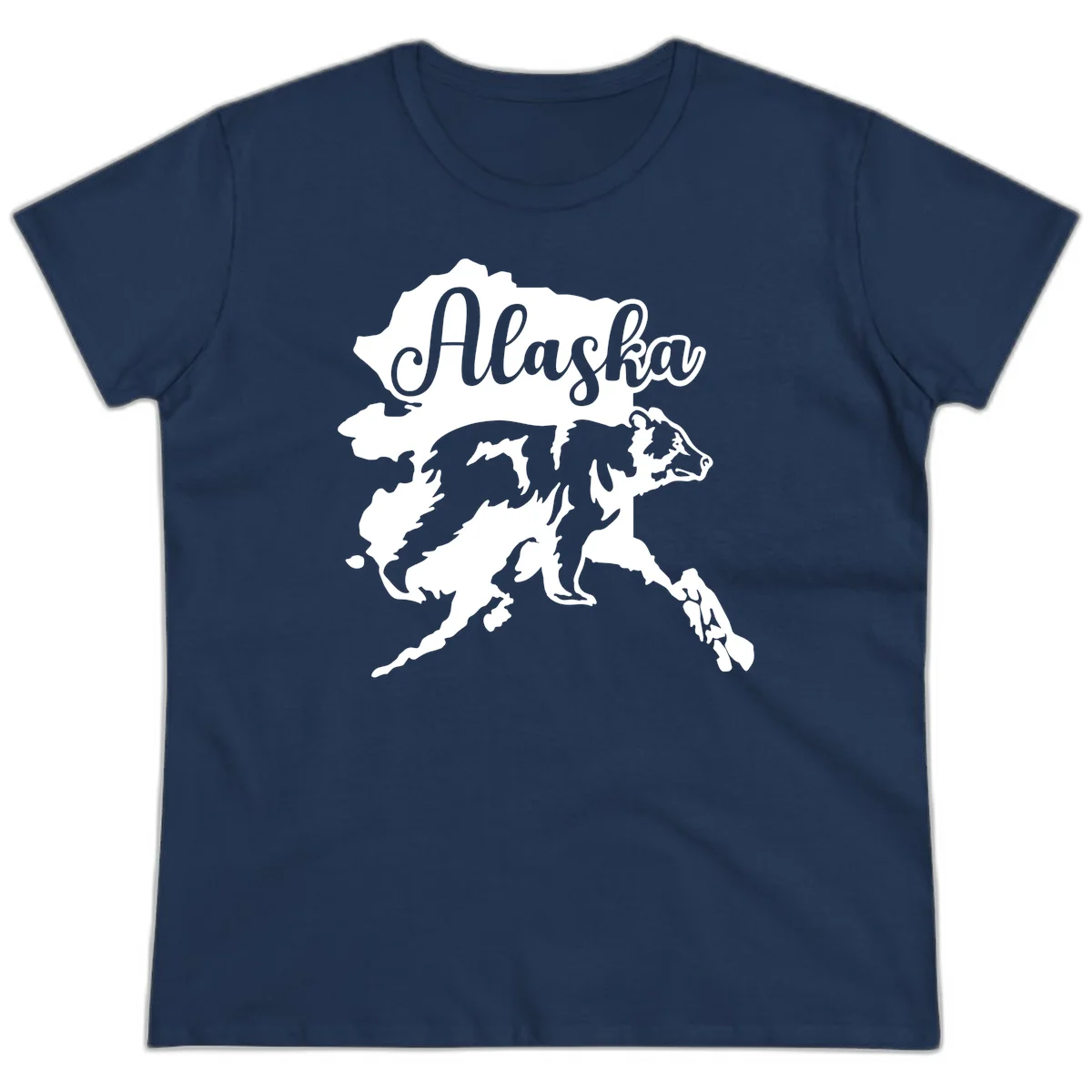 Alaska Bear Map Design Ladies Tee in Navy