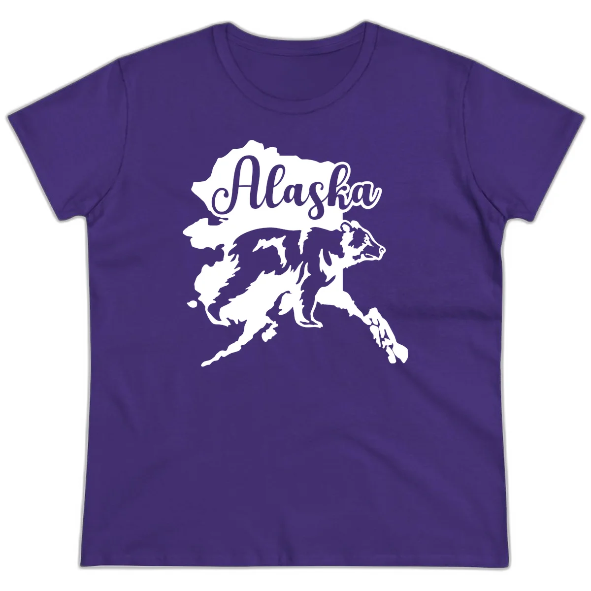 Alaska Bear Map Design Ladies Tee in Purple