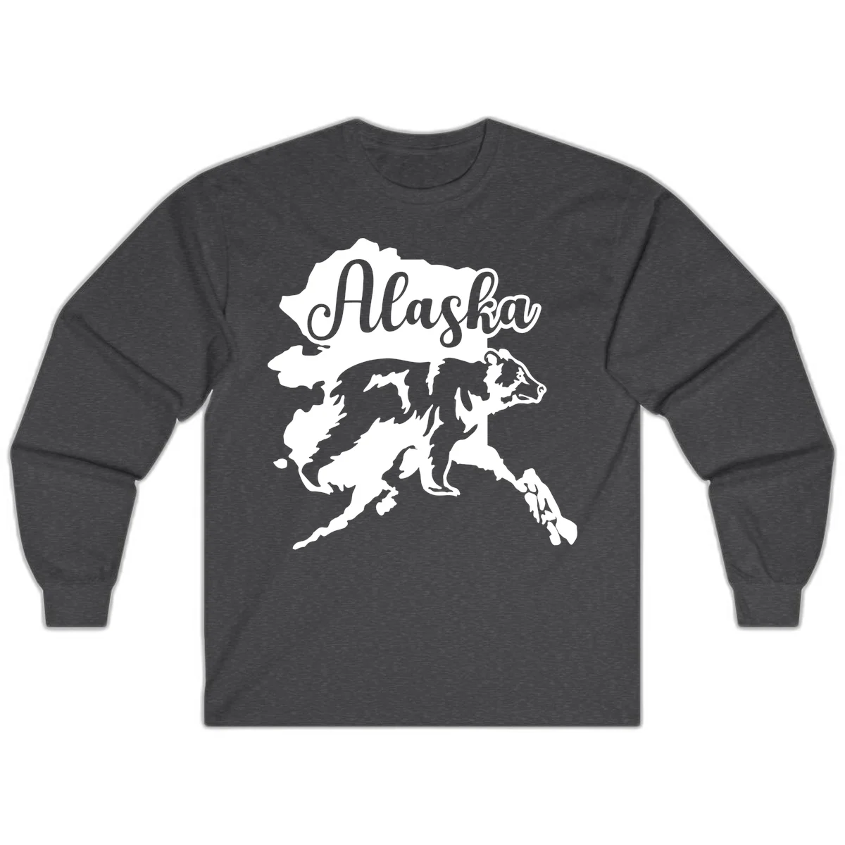 Alaska Bear Map Design Long Sleeve in Dark Heather