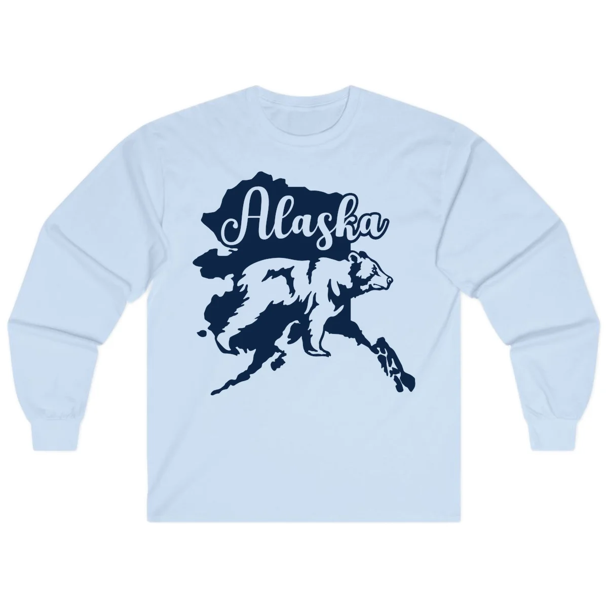 Alaska Bear Map Design Long Sleeve in Light Blue