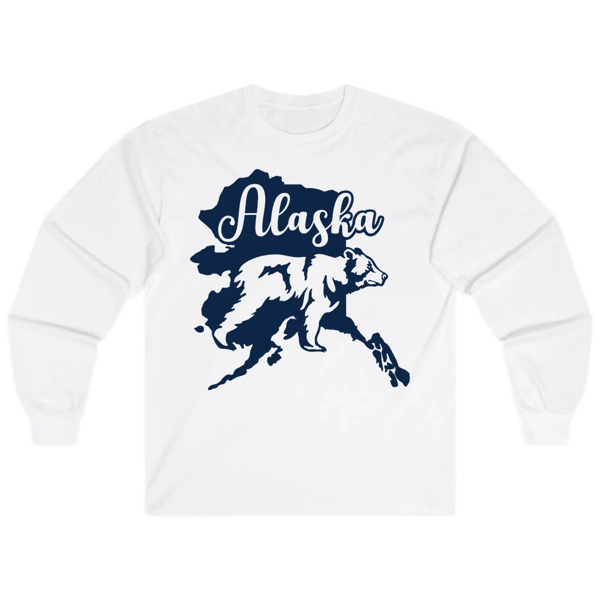 Alaska Bear Map Design Long Sleeve in White
