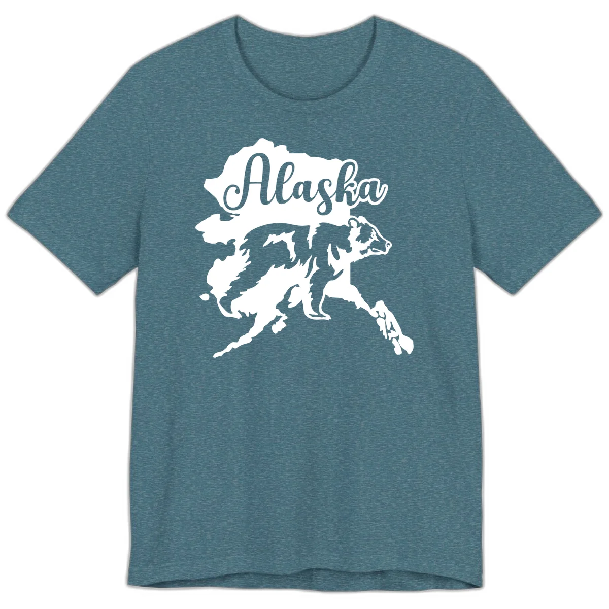 Alaska Bear Map Design Premium T-Shirt in Heather Deep Teal