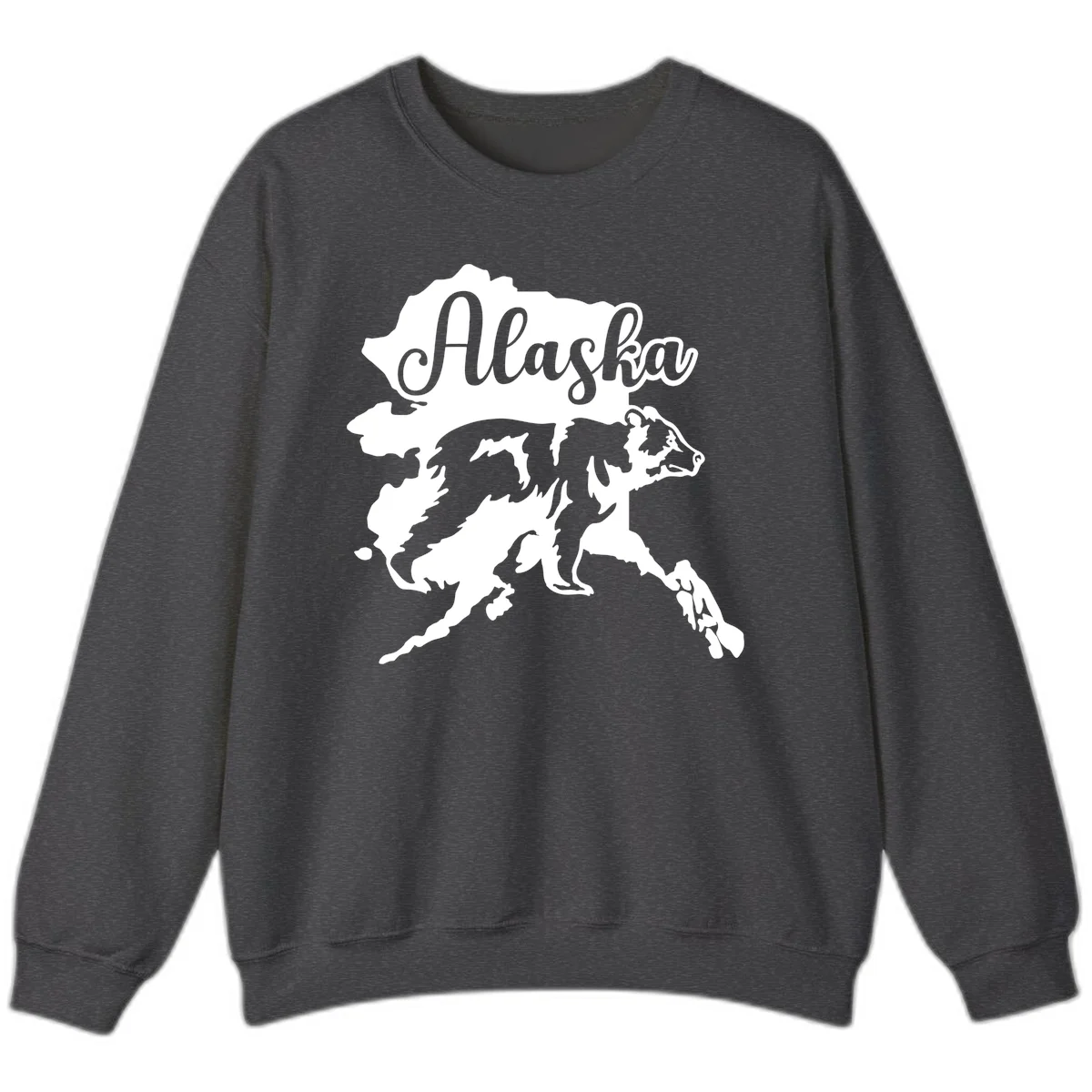 Alaska Bear Map Design Sweatshirt in Dark Heather