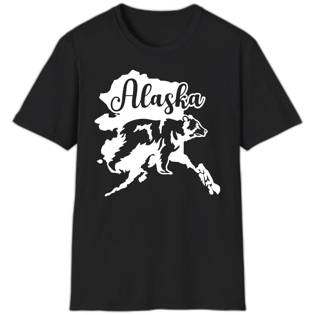 Alaska Bear Map Design T-Shirt in Black
