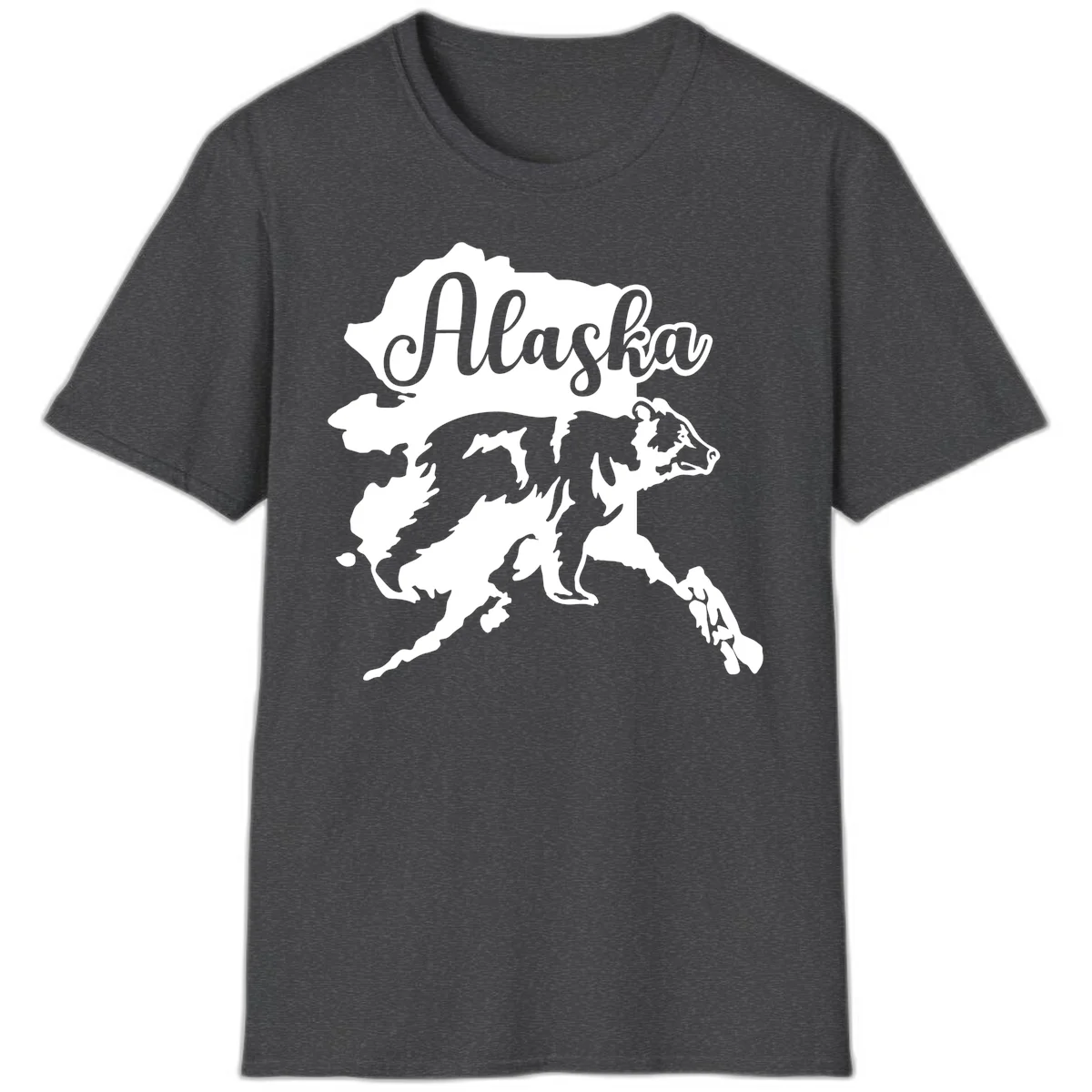 Alaska Bear Map Design T-Shirt in Dark Heather