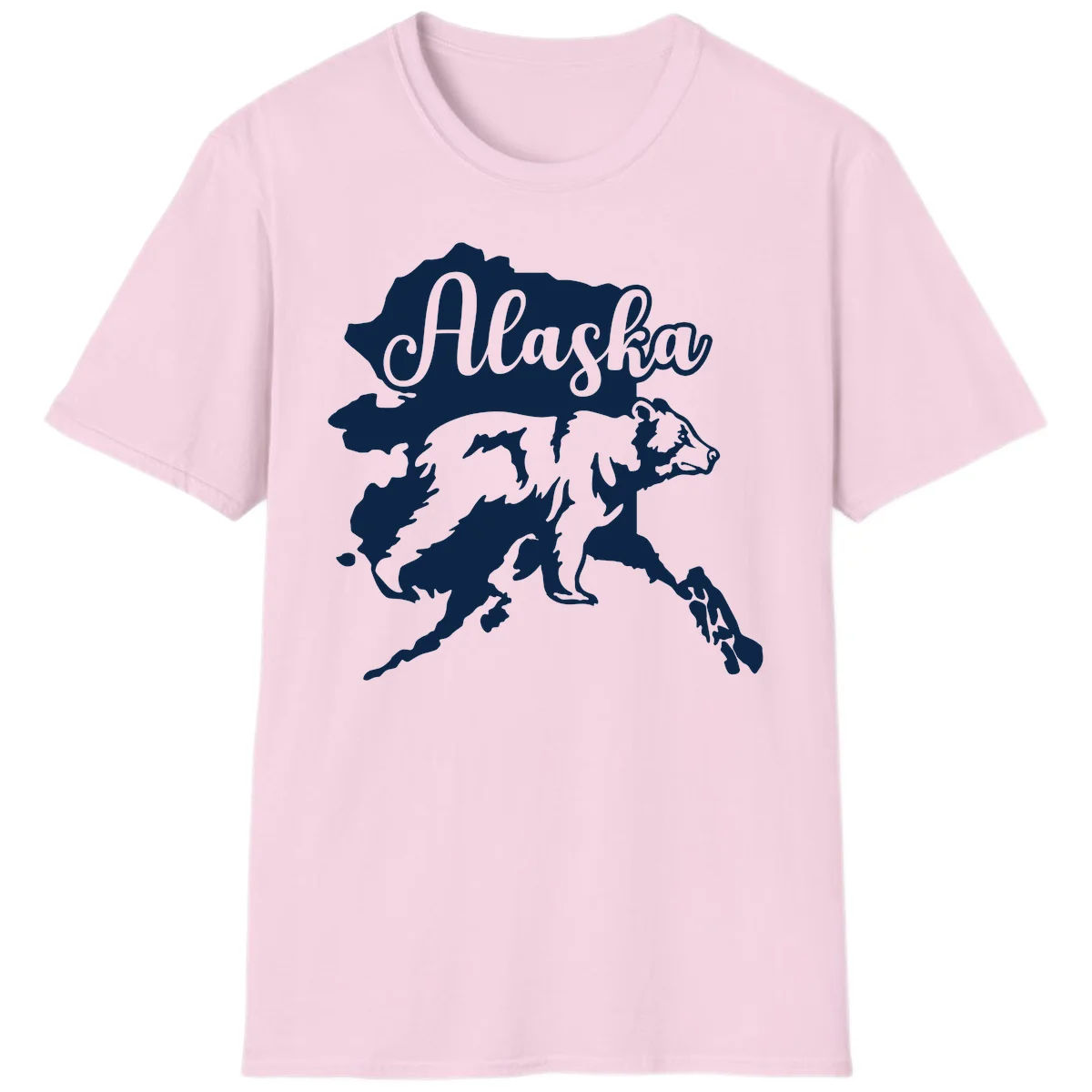 Alaska Bear Map Design T-Shirt in Light Pink
