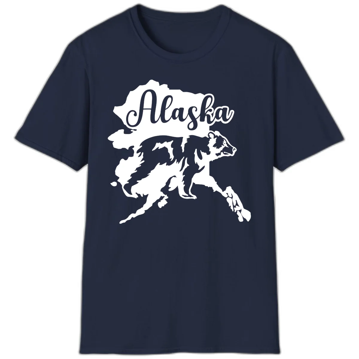 Alaska Bear Map Design T-Shirt in Navy