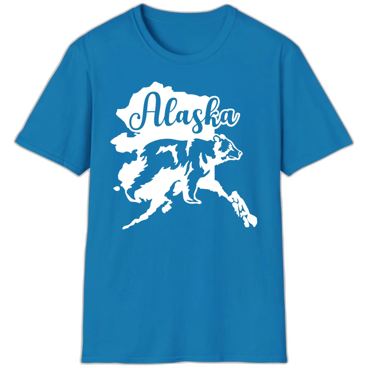 Alaska Bear Map Design T-Shirt in Sapphire