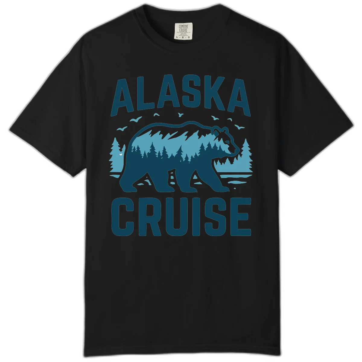 Alaska Cruise Bear Mountain Forest Design Comfort Color T-Shirt in Black
