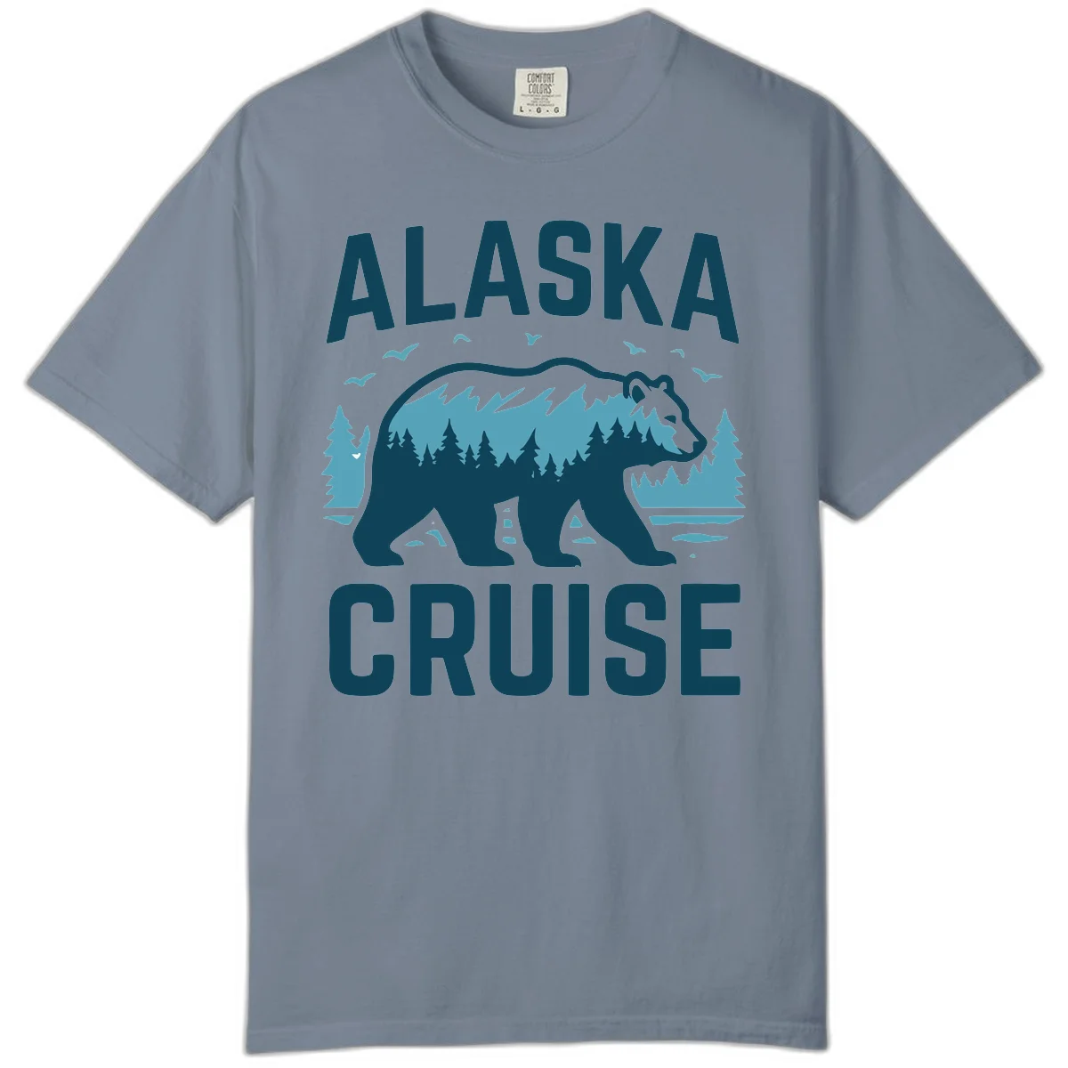 Alaska Cruise Bear Mountain Forest Design Comfort Color T-Shirt in Blue Jean