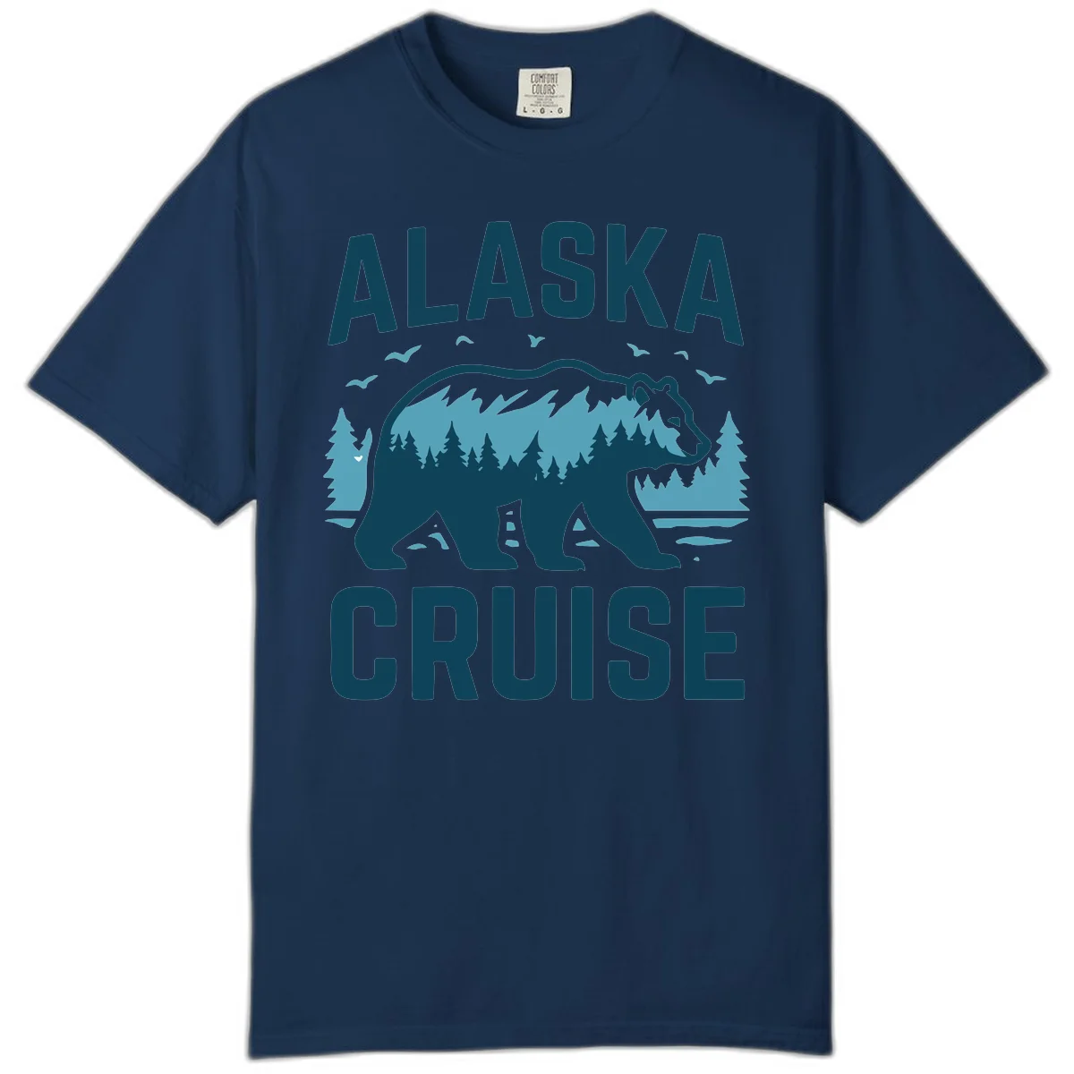 Alaska Cruise Bear Mountain Forest Design Comfort Color T-Shirt in Navy