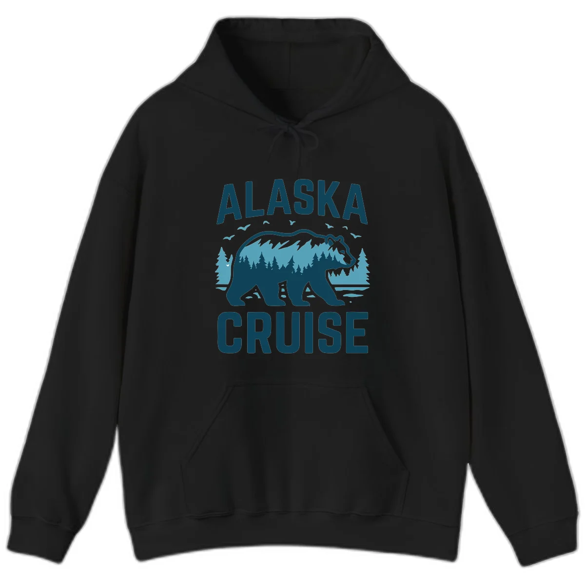 Alaska Cruise Bear Mountain Forest Design Hoodie in Black