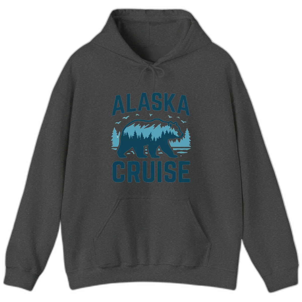 Alaska Cruise Bear Mountain Forest Design Hoodie in Dark Heather