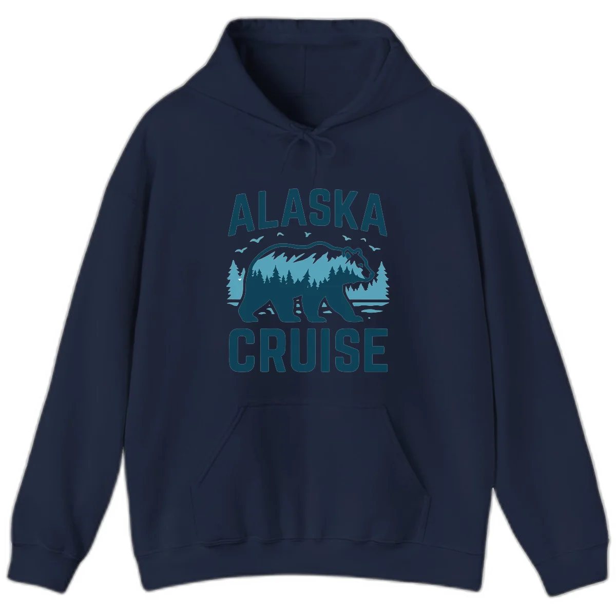Alaska Cruise Bear Mountain Forest Design Hoodie in Navy