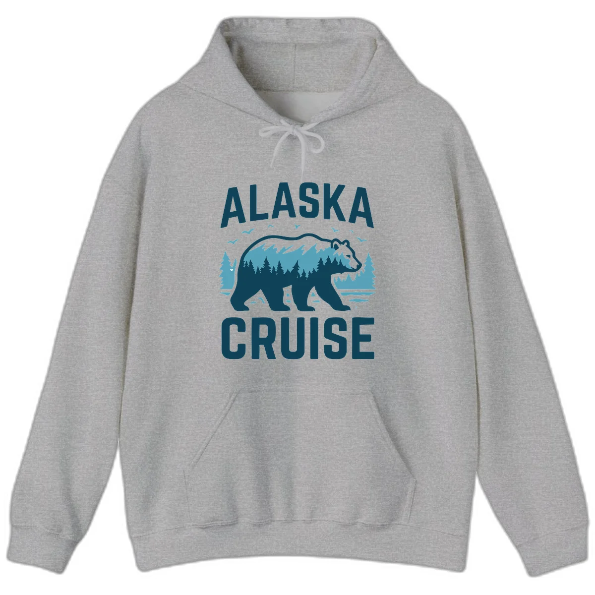 Alaska Cruise Bear Mountain Forest Design Hoodie in Sport Grey