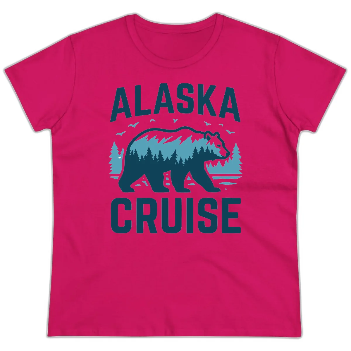 Alaska Cruise Bear Mountain Forest Design Ladies Tee in Heliconia