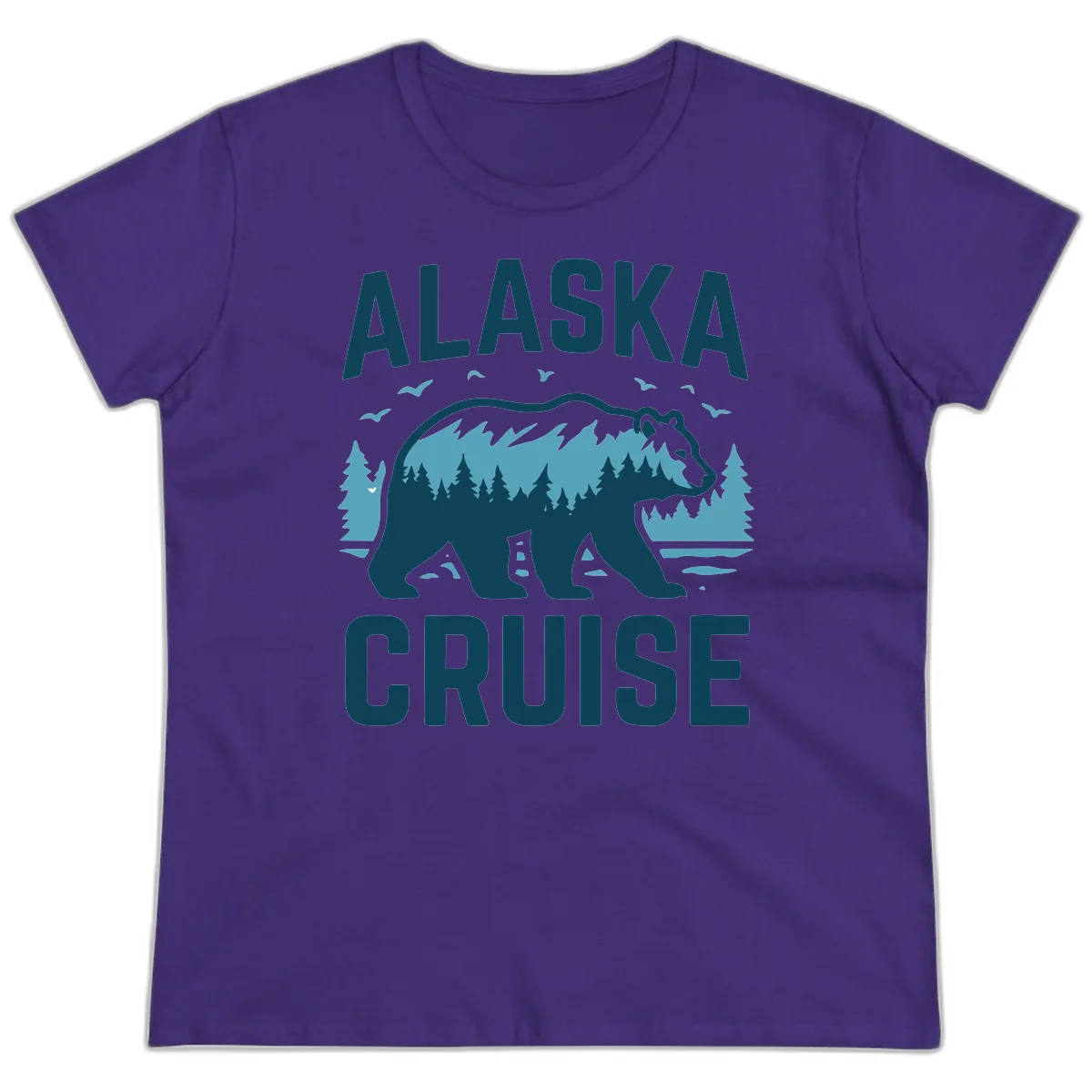 Alaska Cruise Bear Mountain Forest Design Ladies Tee in Purple