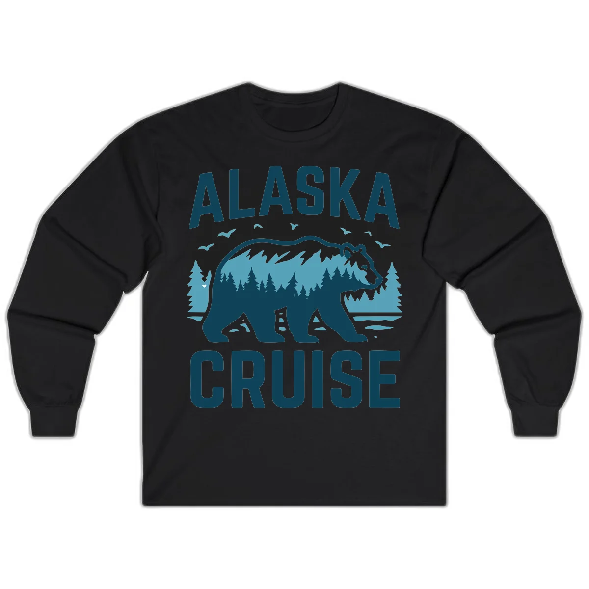 Alaska Cruise Bear Mountain Forest Design Long Sleeve in Black