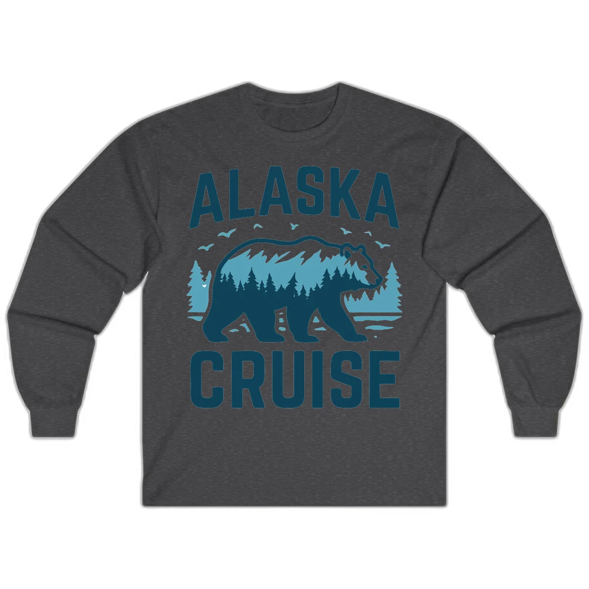 Alaska Cruise Bear Mountain Forest Design Long Sleeve in Dark Heather