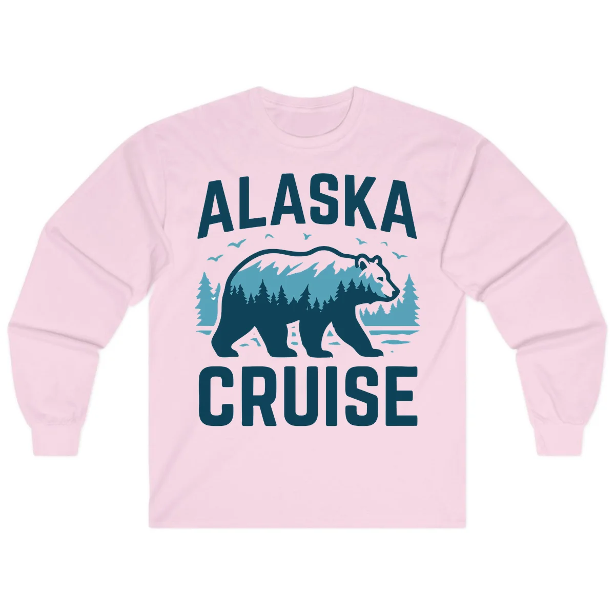 Alaska Cruise Bear Mountain Forest Design Long Sleeve in Light Pink