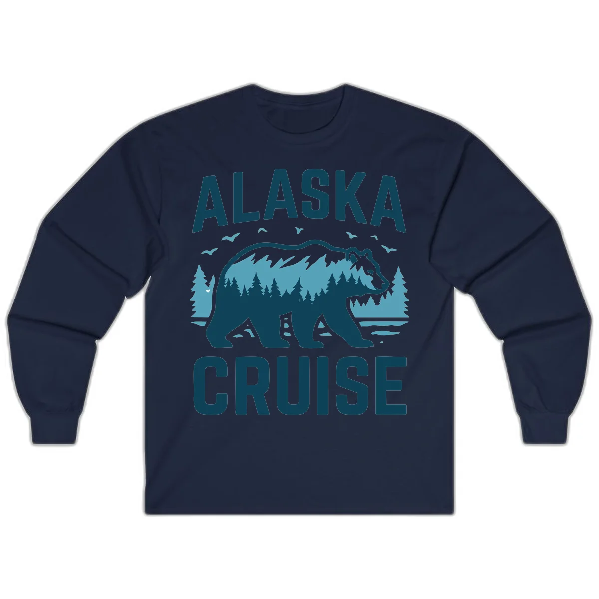 Alaska Cruise Bear Mountain Forest Design Long Sleeve in Navy