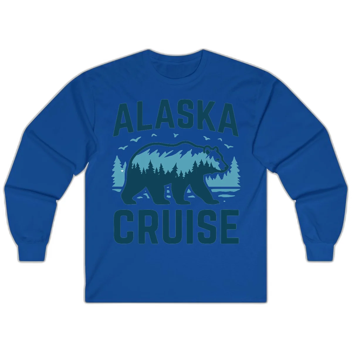 Alaska Cruise Bear Mountain Forest Design Long Sleeve in Royal