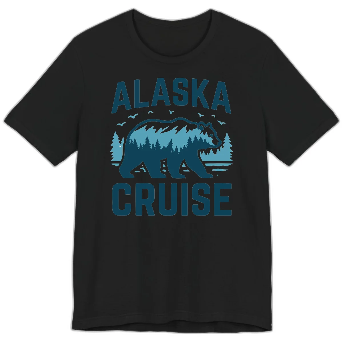 Alaska Cruise Bear Mountain Forest Design Premium T-Shirt in Black