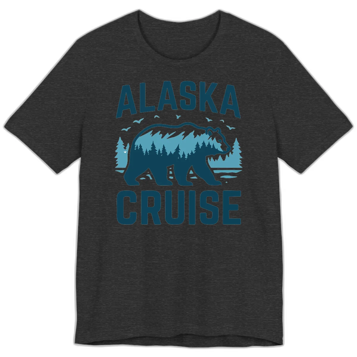 Alaska Cruise Bear Mountain Forest Design Premium T-Shirt in Dark Grey Heather