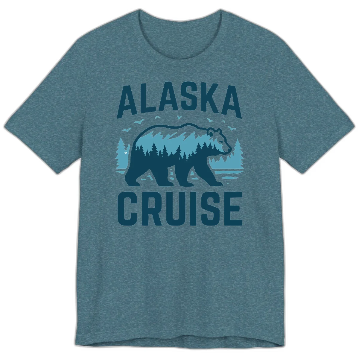 Alaska Cruise Bear Mountain Forest Design Premium T-Shirt in Heather Deep Teal