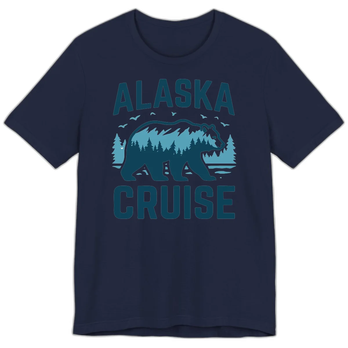 Alaska Cruise Bear Mountain Forest Design Premium T-Shirt in Navy