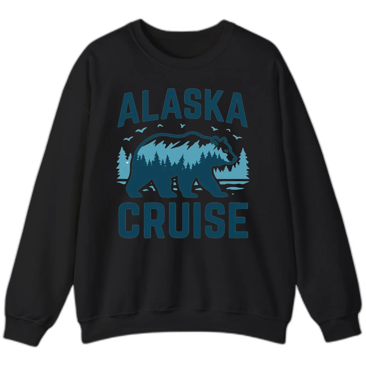 Alaska Cruise Bear Mountain Forest Design Sweatshirt in Black