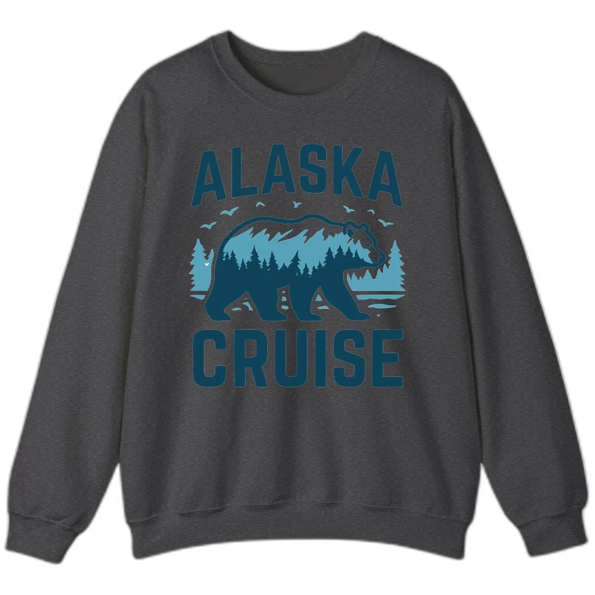 Alaska Cruise Bear Mountain Forest Design Sweatshirt in Dark Heather