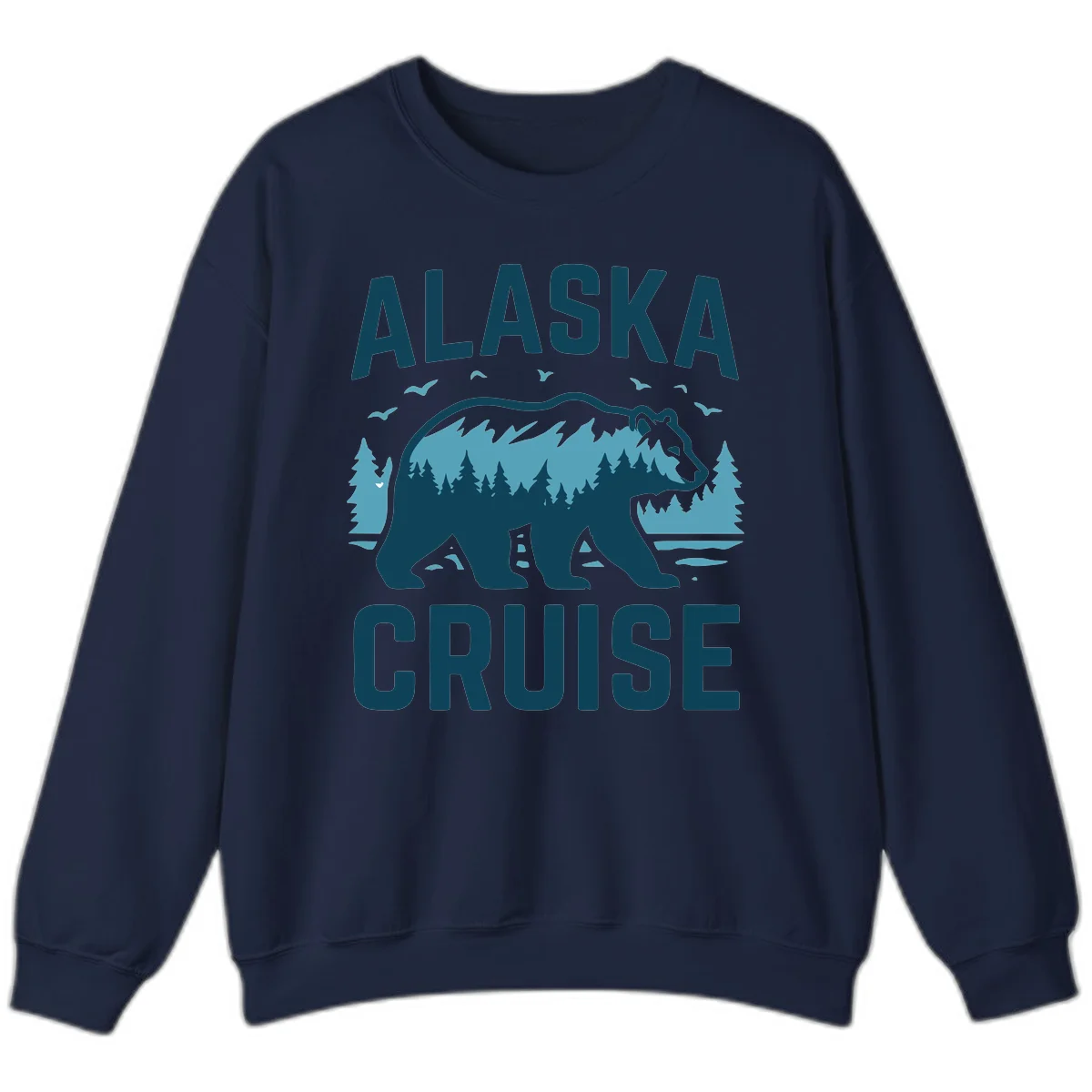 Alaska Cruise Bear Mountain Forest Design Sweatshirt in Navy