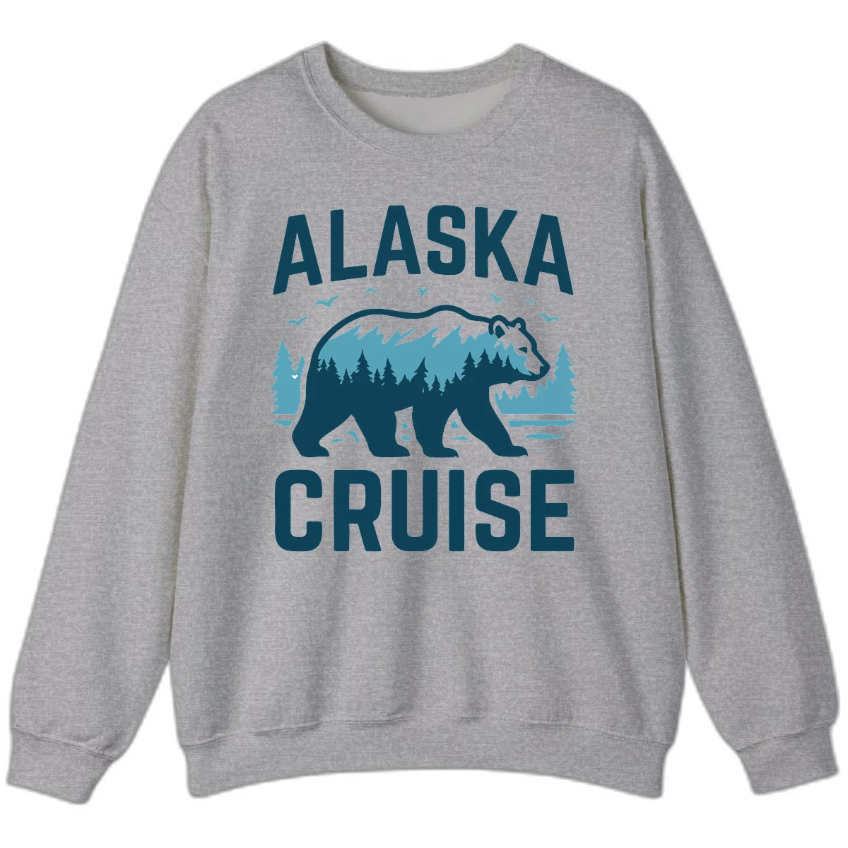 Alaska Cruise Bear Mountain Forest Design Sweatshirt in Sport Grey
